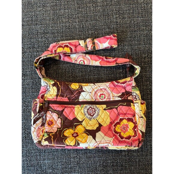 VERA BRADLEY Retired Pattern Buttercup Brown Pink Yellow Floral Crossbody Bag - Picture 4 of 5